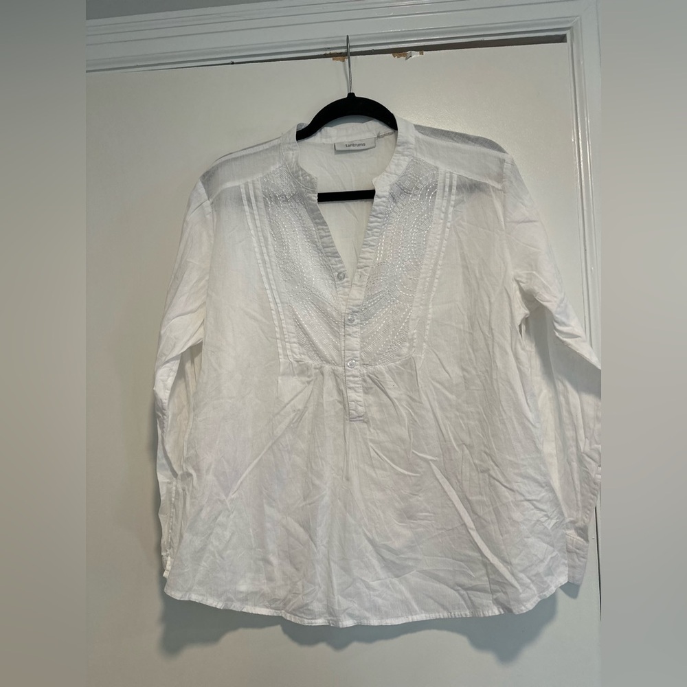 Tantrums Women White Tunic Gauze embroidery. Cottagecore Peasant Blouse